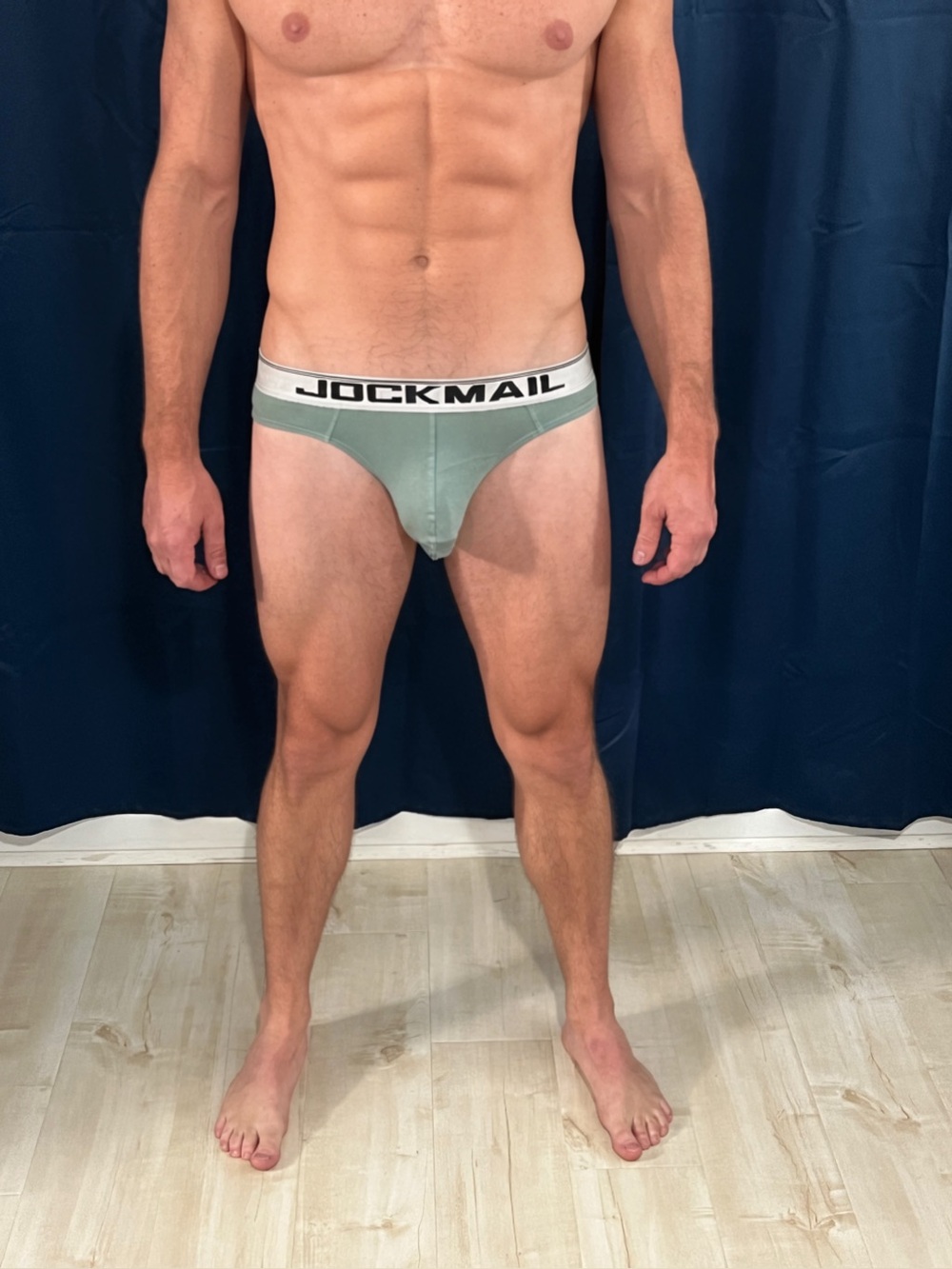 Jockmail Men's Green Low-Rise Thong  with Silver Logo Waistband large
